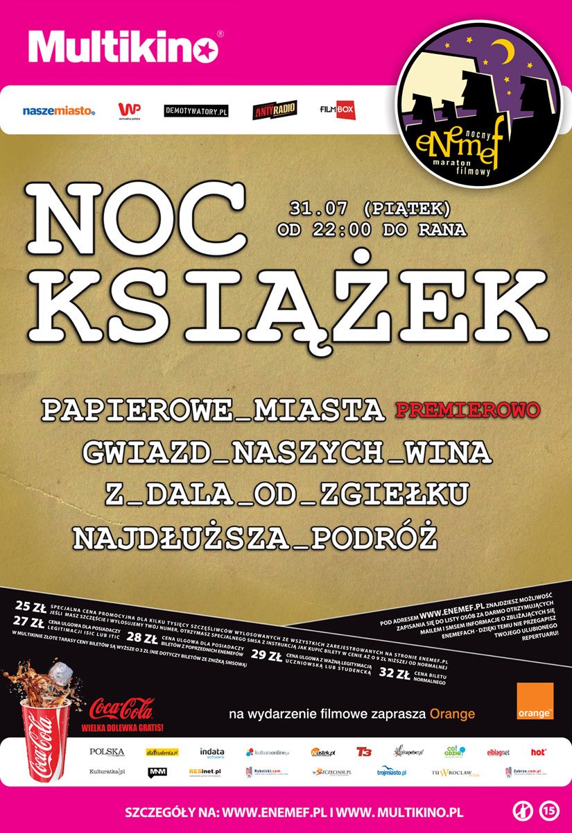 ENEMEF: Noc Książek z premierą &quot;Papierowych miast&quot; 