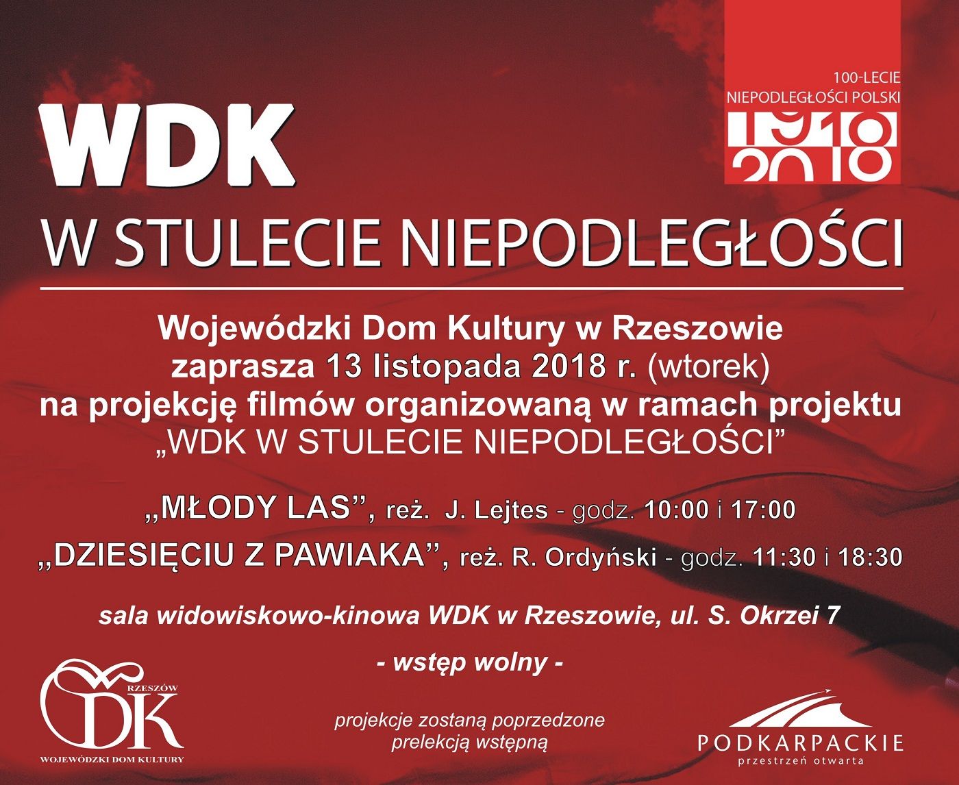 Projekcja filmów w ramach projektu &quot;WDK w stulecie Niepodległości&quot;